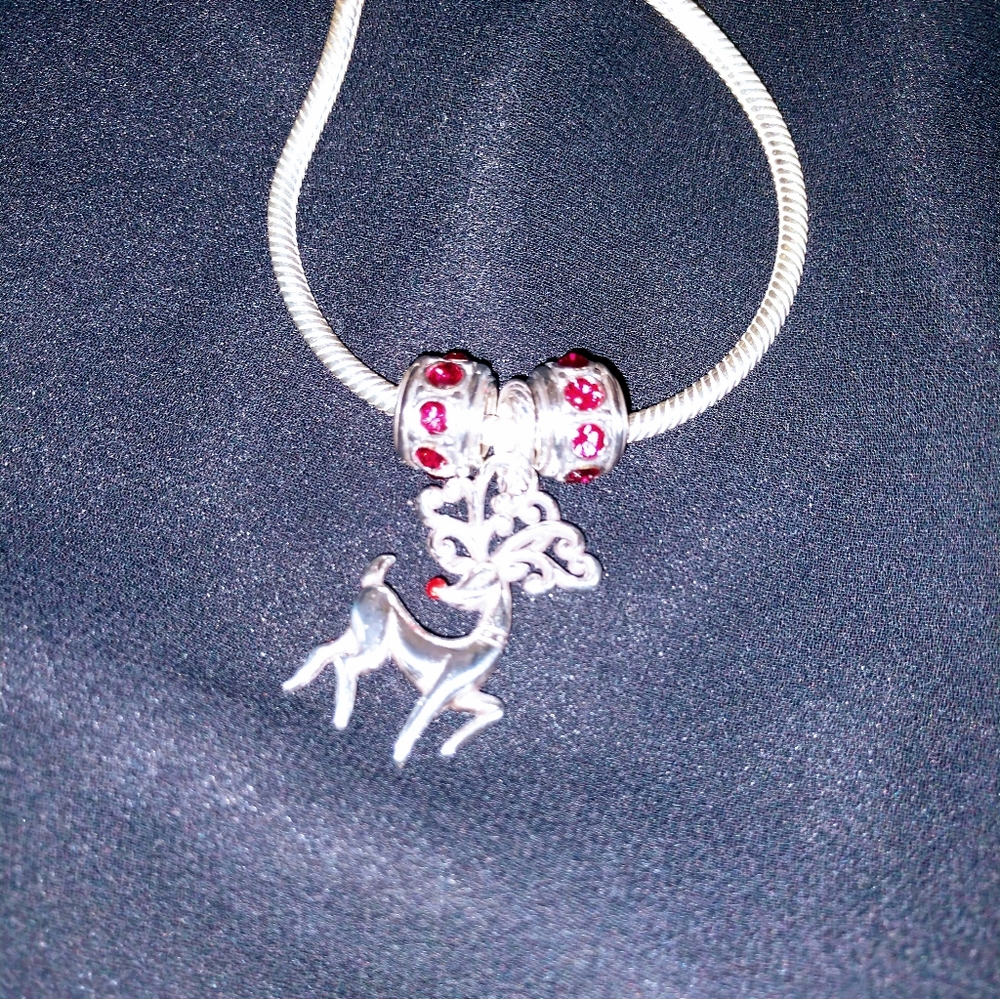 Chamilia 7" Sterling Silver Bracelet with various Charms and Spacers